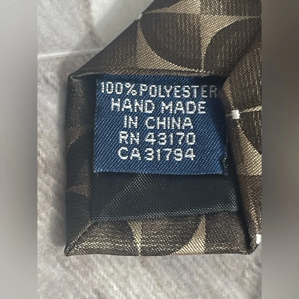 John Ashford Brown Geometric Pattern Tie 100% Polyester Handmade 3.75” Wide